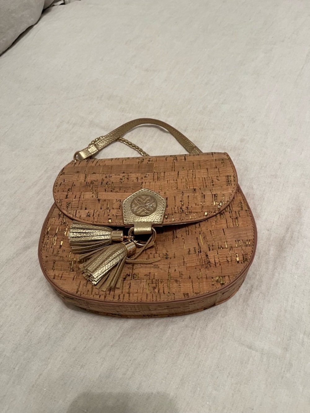 Lilly Pulitzer Cork Shoulder Bag with Gold Tassels